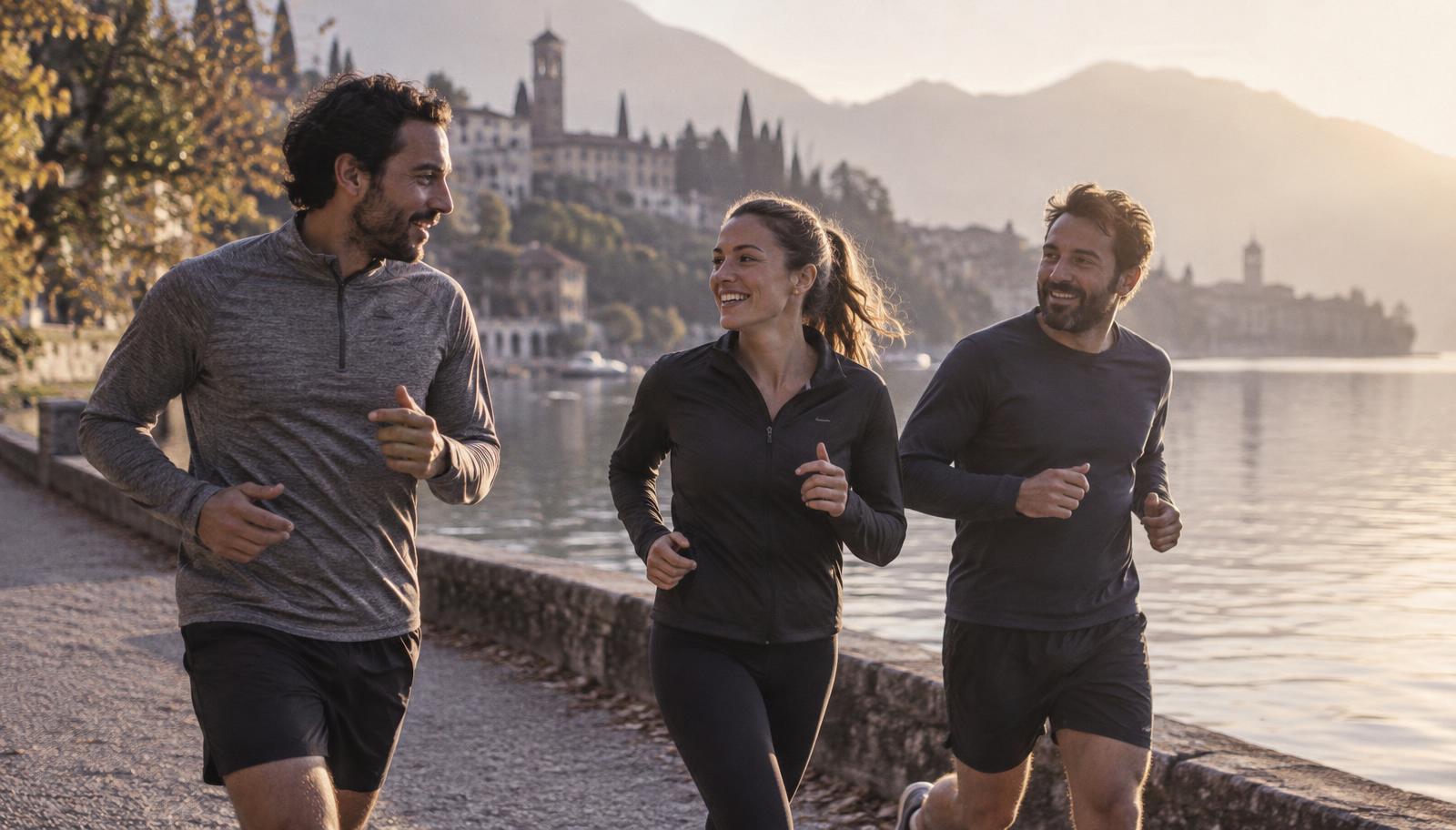 A small group running together along a path